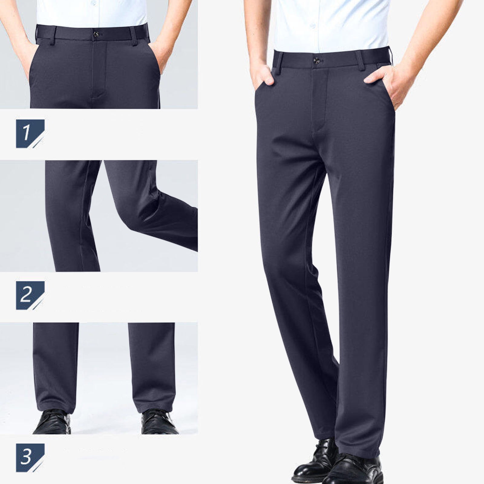 BLCHUNen Mens Dress Pants Flat Front Stretch Straight Leg Work Office ...