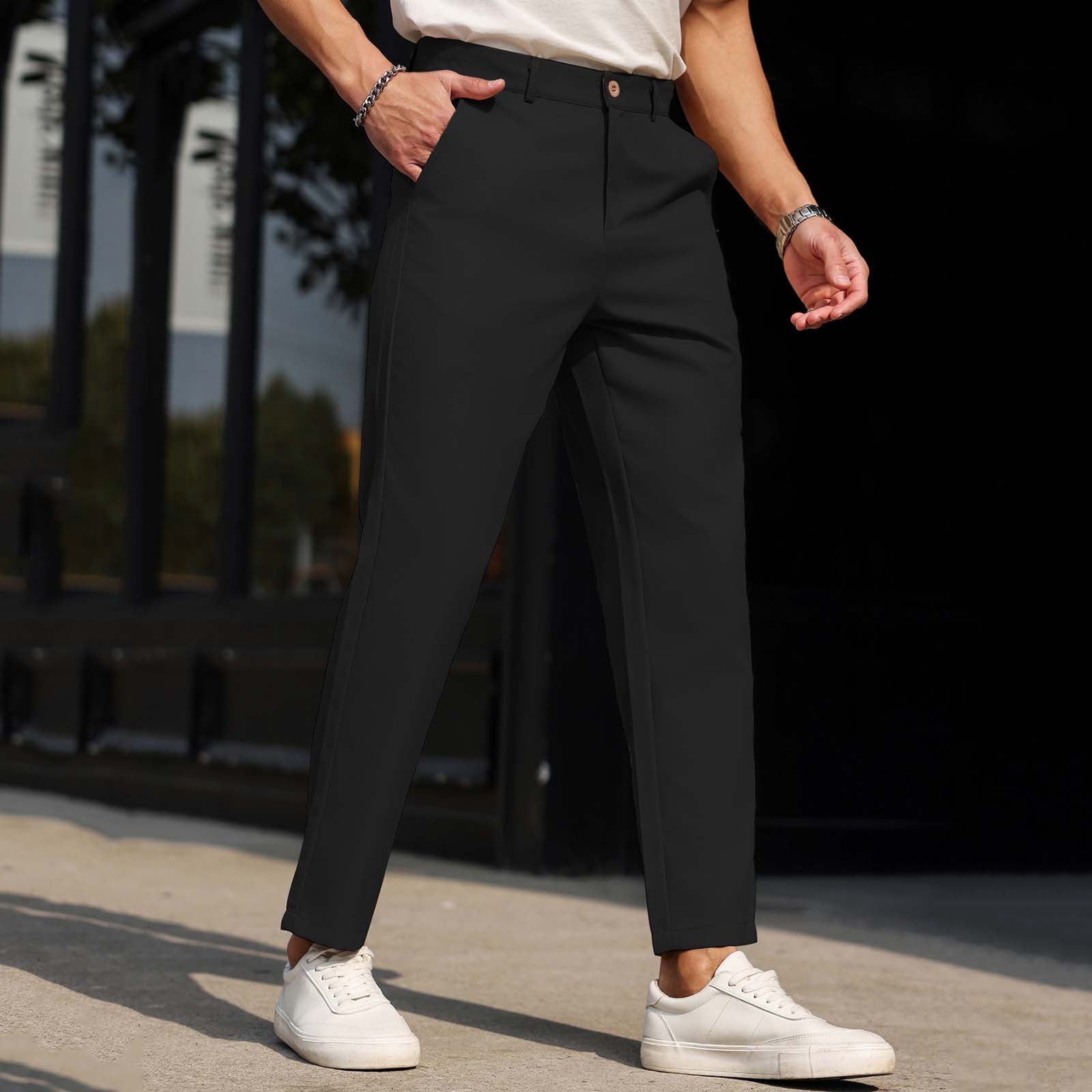 Blchunen Mens Golf Pants Flat Front Casual Lightweight High Waist Dress ...