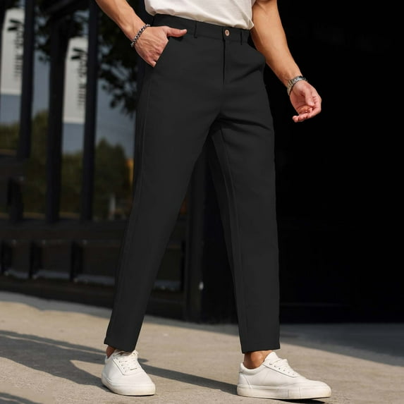 BLCHUNen Mens Golf Pants Flat Front Casual Lightweight Elastic Waist ...