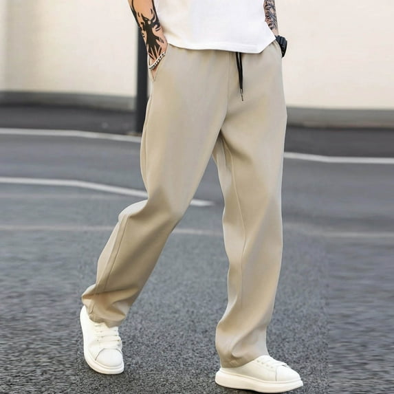 BLCHUNen Mens Gym Pants Drawstring Straight Leg Outdoor Breathable Running Pants with Pockets,M-3XL
