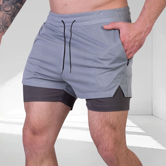 BLCHUNen Mens Gym Shorts with Zipper Pockets Quick Drying Stretch Drawstring Running Athletic Shorts