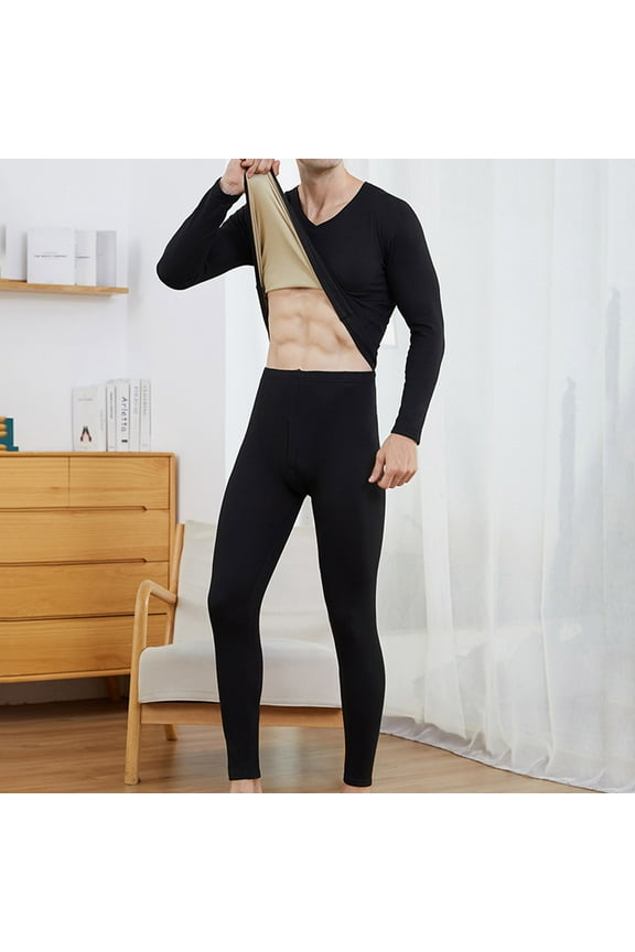 Mens Long John Thermal Underwear Set Fleece Lined for Cold,Keep Drying for Outdoor Work(L-4xl)