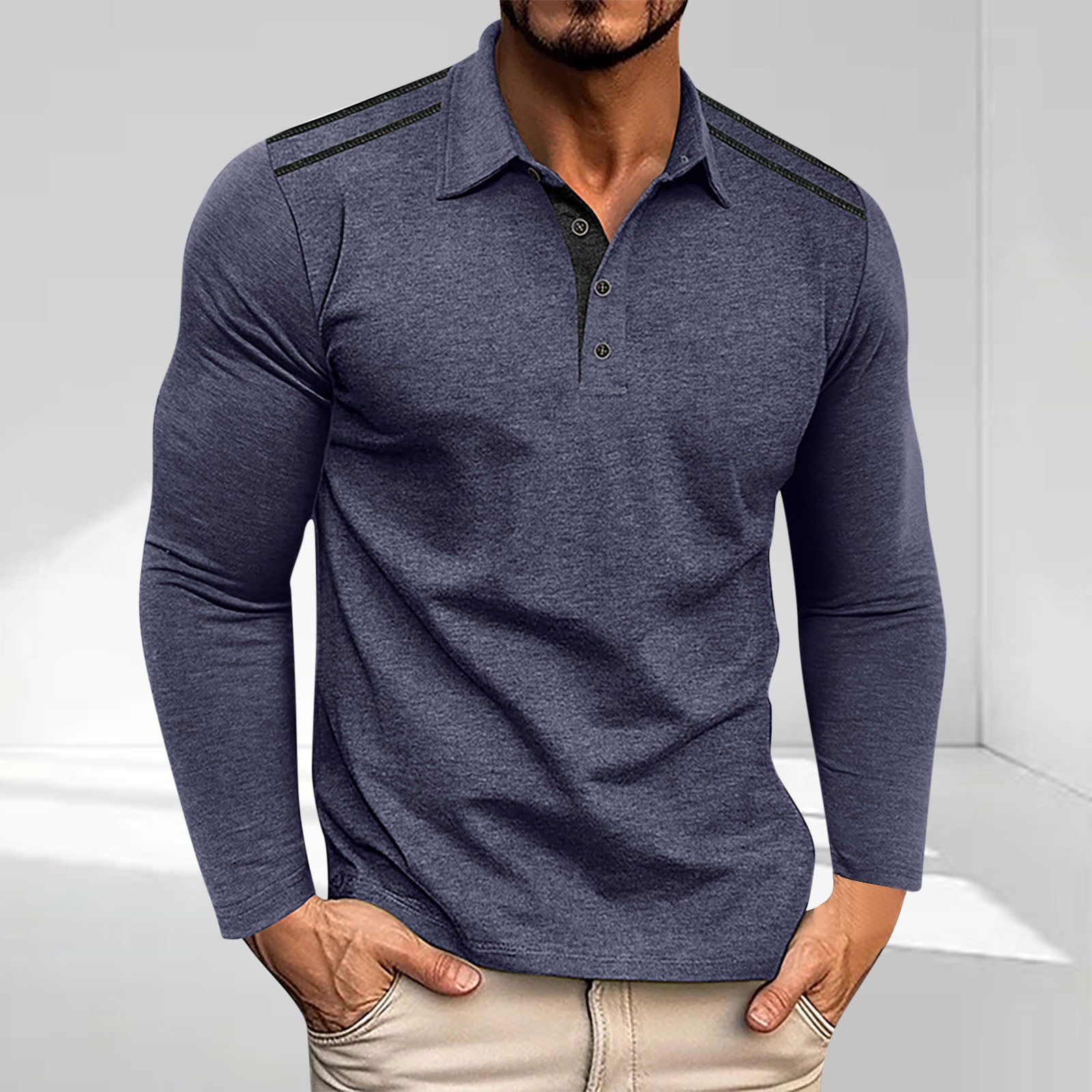 BLCHUNen Mens Long Sleeve Shirts Pullover Trundown Collar Berathable ...