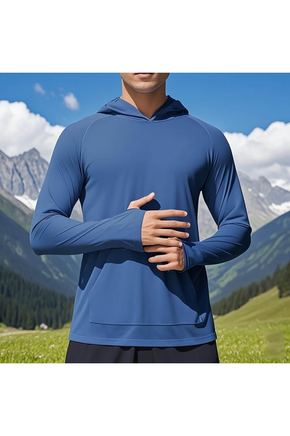 Mens Long Sleeve Shirts with Thumb Holes Hooded Pullover Lightweight Summer Fall Workout Sports with Pocket