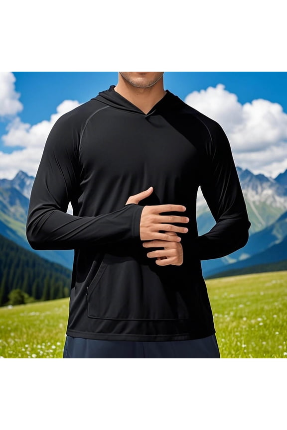 Mens Long Sleeve Shirts with Thumb Holes Hooded Pullover Lightweight Summer Fall Workout Sports with Pocket