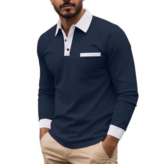 BLCHUNen Mens Long Sleeve Tee Shirts with Pocket Button Turndown Collar Pullover Lightweight Office Business Casual Tops