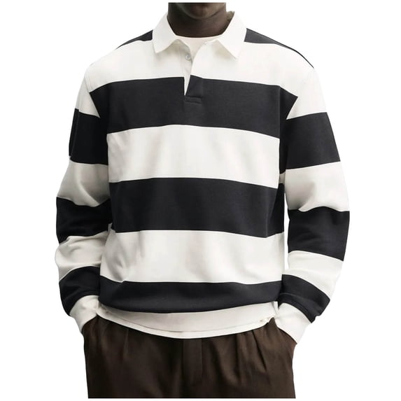 BLCHUNen Mens Shirts Striped Long Sleeve Golf Tops Button Collared Casual Loose Gym Pullover Tees Fashion,XL,White