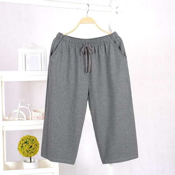 BLCHUNen Mens Shorts Casual Cotton Drawstring Knee Length Elastic Waist Loose Comfy Summer Loungewear Pajamas Shorts with Pockets