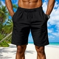 thumbnail image 1 of BLCHUNen Mens Summer Beach Shorts Cotton Linen Breathable Drawstring Elastic Casual Shorts with Pockets, 1 of 9