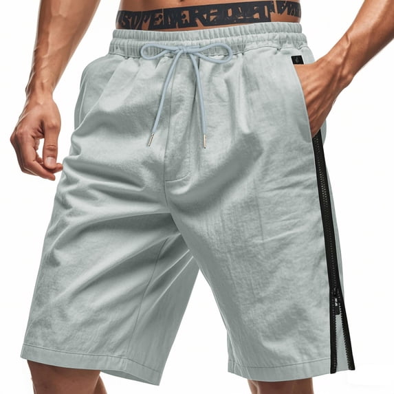 BLCHUNen Mens Summer Beach Shorts Drawstring Elastic Side Zipper Casual Shorts with Pockets