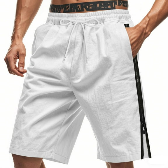 BLCHUNen Mens Summer Beach Shorts Drawstring Elastic Side Zipper Casual Shorts with Pockets