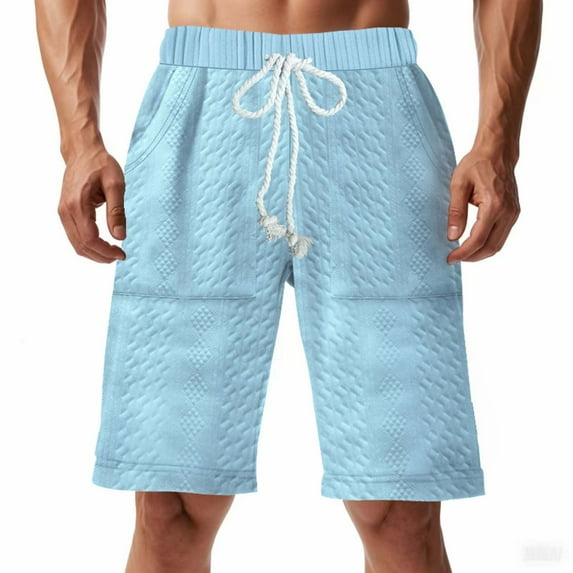 BLCHUNen Mens Summer Beach Shorts Drawstring Elastic Waist Breathable Casual Shorts with Pockets
