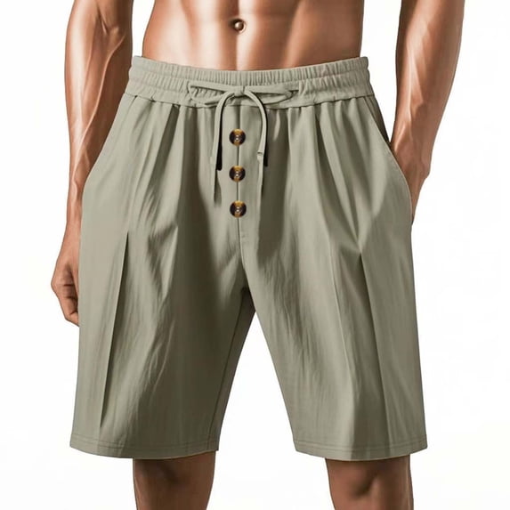 BLCHUNen Mens Summer Beach Shorts Linen Elastic Drawstring Lightweight Breathable Casual Shorts with Pockets