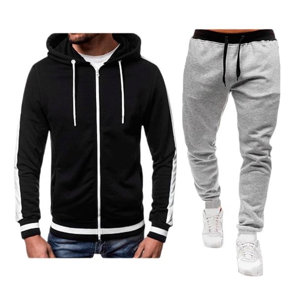 BLCHUNen Mens Sweatsuits 2 Piece Set Full Zip Striped Long Sleeve Sweatshirts Fitting Sport Pants Running Outfits(L,Black
