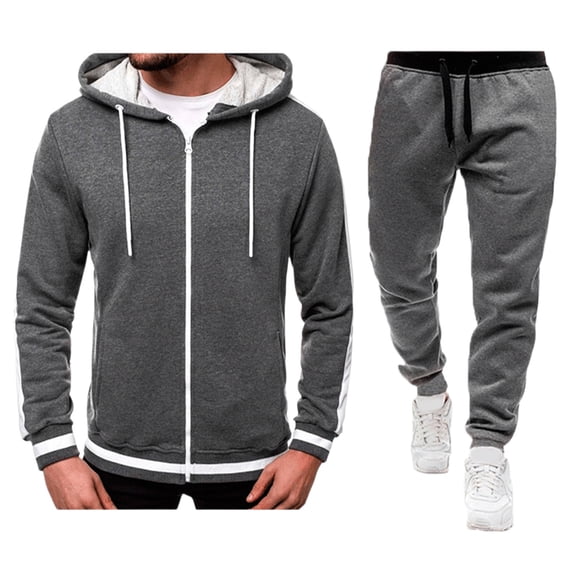 BLCHUNen Mens Sweatsuits 2 Piece Set Full Zip Striped Long Sleeve Sweatshirts Fitting Sport Pants Running Outfits(M,Clear