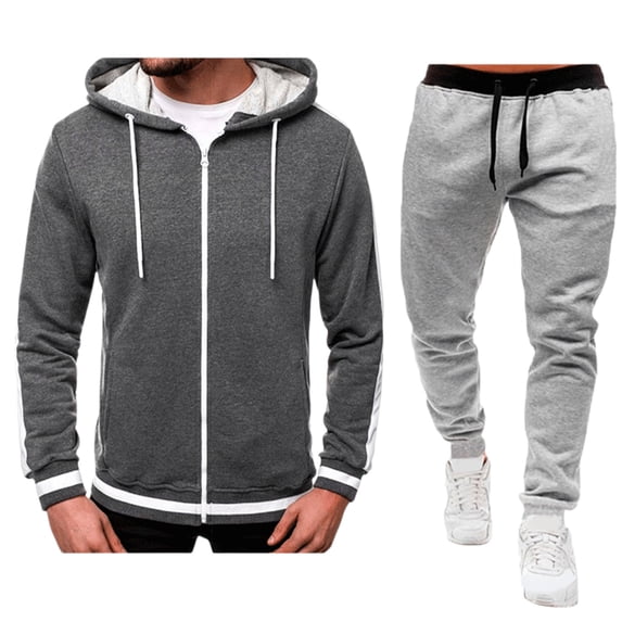 BLCHUNen Mens Sweatsuits 2 Piece Set Full Zip Striped Long Sleeve Sweatshirts Fitting Sport Pants Running Outfits(M,Gray
