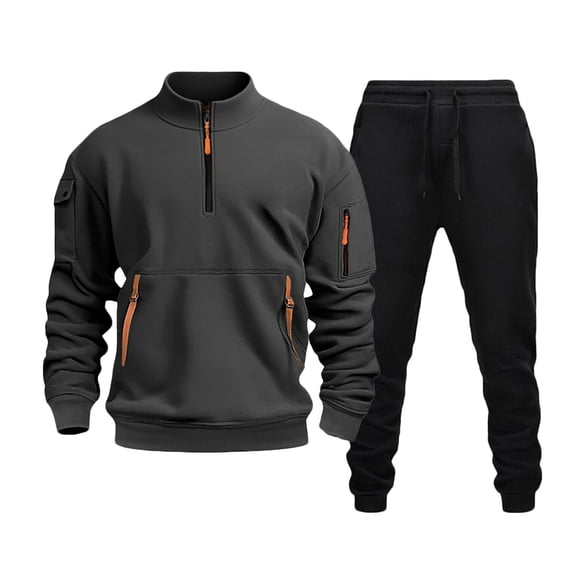 BLCHUNen Mens Sweatsuits 2 Piece Set Zip Mock Neck Sweatshirts Casual Drawstring Running Pants Outfits with Pockets(XXXL,Dark Gray