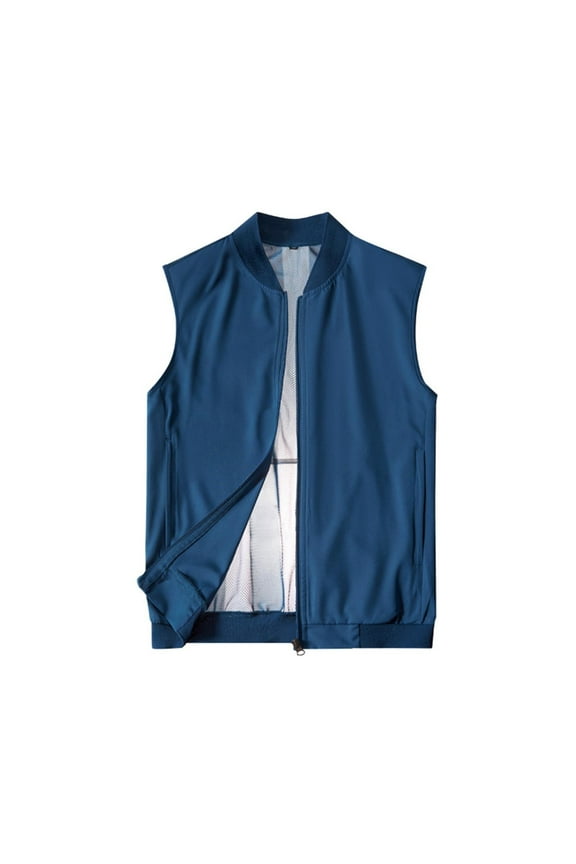 Mens Vest Zipper Sleeveless Plus Size Running Gym Workout Sport Active Casual Coat with Pockets
