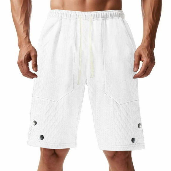 BLCHUNen Mens Work Shorts Drawstring Elastic Waist with Button Pockets Outdoor Hiking Camping Cargo Shorts