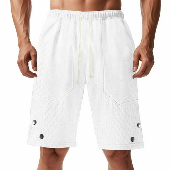 BLCHUNen Mens Work Shorts Drawstring Elastic Waist with Button Pockets Outdoor Hiking Camping Cargo Shorts