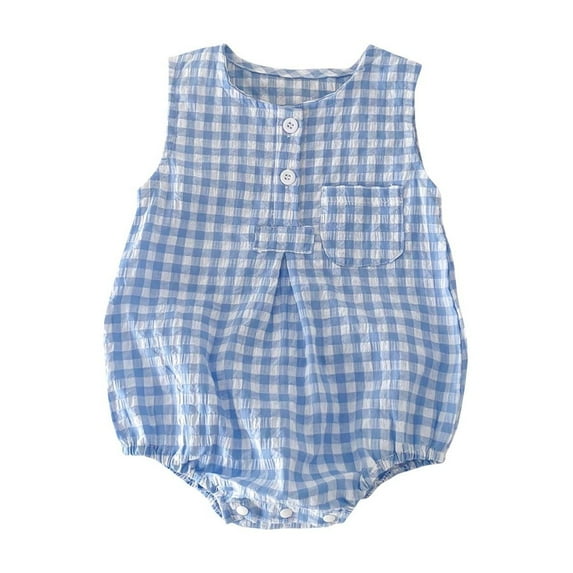 BLCHUNen Newborn One Pieces with Pocket Sleeveless Plaided Stretch Going out Casual Nightwear Trendy Baby Rompers for 0-10 Months