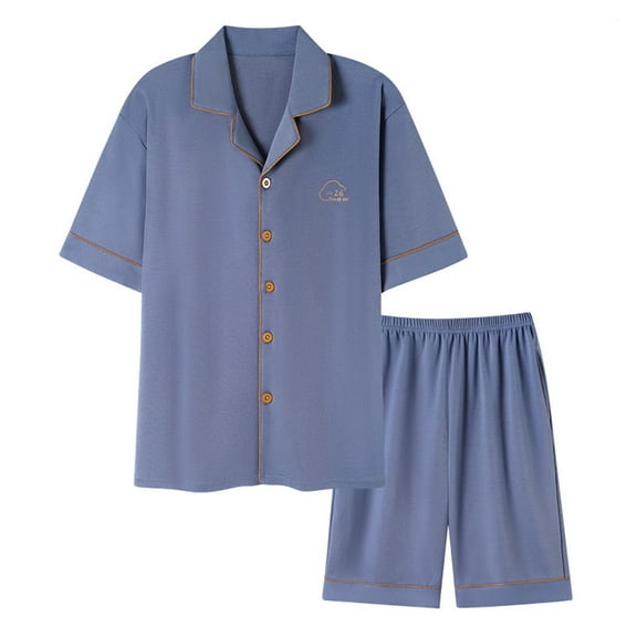 BLCHUNen Pajamas Outfits for Men Button down Short Sleeve Tops and Elastic Waist Shorts Loungewear 2 Piece Outfits