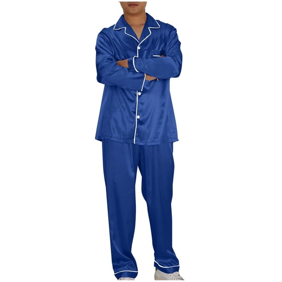 BLCHUNen Pajamas for Men 2 Piece Sets Casual Lightweight Long Sleeve Button down Shirts and Elastic Waist Pants Suits