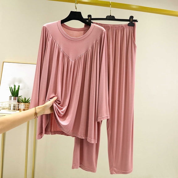 BLCHUNen Pajamas for Women Sets Lightweight Loose Crew Neck Pullover Long Sleeve Casual Comfy Loungewear 2 Piece Outfits