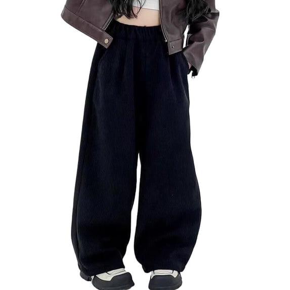 BLCHUNen Pants for Girl Wide Leg Fall Comfy Corduroy Pants Casual Loose Elastic High Waist Pull on Trousers