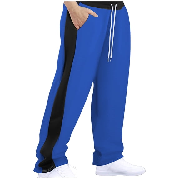 BLCHUNen Pants for Men Contrast Elastic Waist Loose Straight Leg Sweatpants Side Striped Casual Sports Running Trousers,XXL,Blue