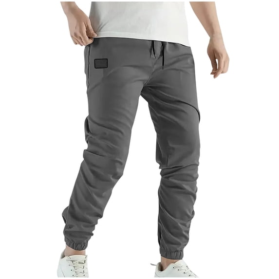 BLCHUNen Pants for Men Elastic Mid Waisted Cargo Pants Casual Fitting Summer Drawstring Trousers with Pockets,XXXL,Gray