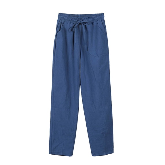 BLCHUNen Pants for Women Cotton Drawstring Elastic Waist Casual Lightweight Loose Breathable Workout Pants with Pockets