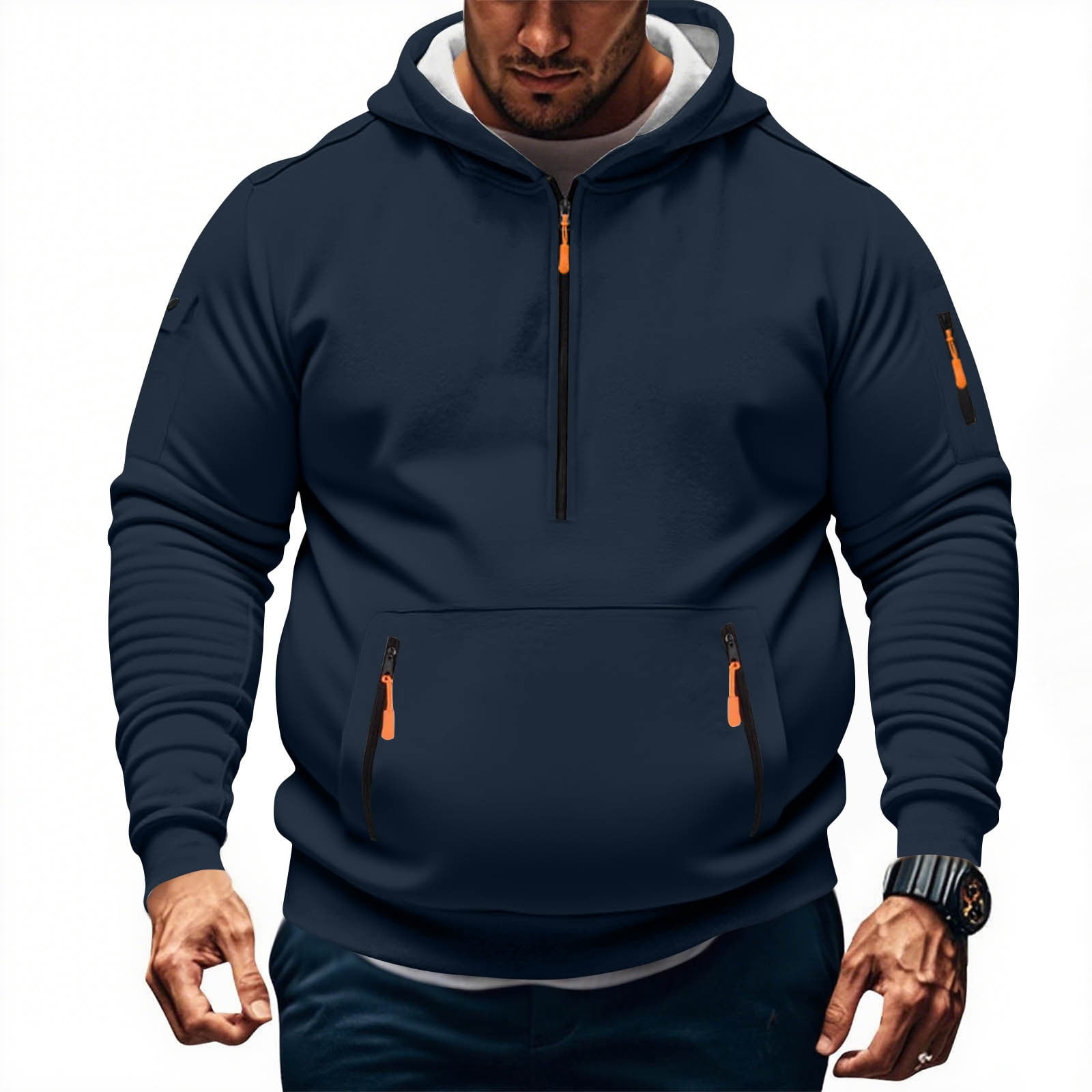 Hooded Pullover High Collar Double Collar Plush Casual Sports Sweater Suit For Men