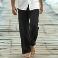 thumbnail image 1 of BLCHUNen Plus Size Mens Cotton Linen Pants Drawstring Elastic Waist Beach Pants with Pockets,S-4XL, 1 of 6