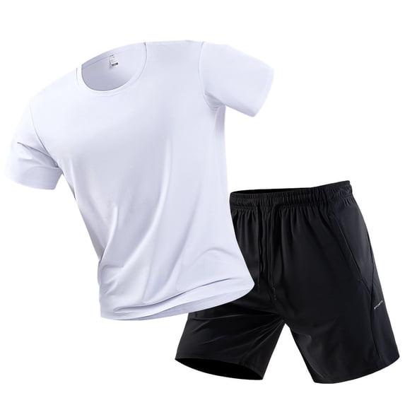 BLCHUNen Plus Size Workout Sets for Men Summer Crew Neck Gym Tops Athletic Shorts Stretchy Tracksuit Sets Clothing,XL,Black
