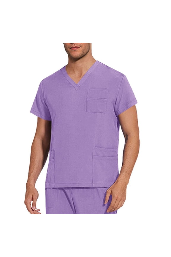 Scrubs for Men Short Sleeve V Neck Pullover Casual Lightweight Clinic Nurse Summer Work Shirts with Pockets