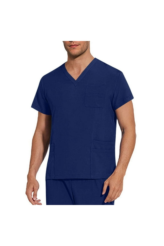 Scrubs for Men Short Sleeve V Neck Pullover Casual Lightweight Clinic Nurse Summer Work Shirts with Pockets