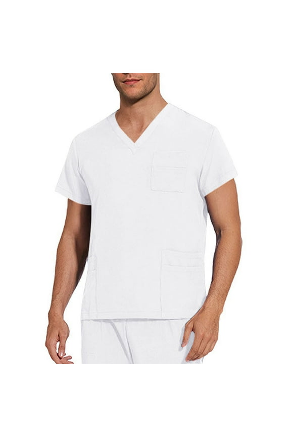 Scrubs for Men Short Sleeve V Neck Pullover Casual Lightweight Clinic Nurse Summer Work Shirts with Pockets