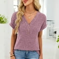 thumbnail image 1 of BLCHUNen Short Sleeve Sweaters for Women Ribbed Button V Neck Pullover Casual Lightweight Sports Workout Blouses, 1 of 9