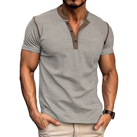 BLCHUNen Short Sleeve Tops for Men Knitwear Cotton Lightweight Button Crew Neck Pullover Casual Workout Tops