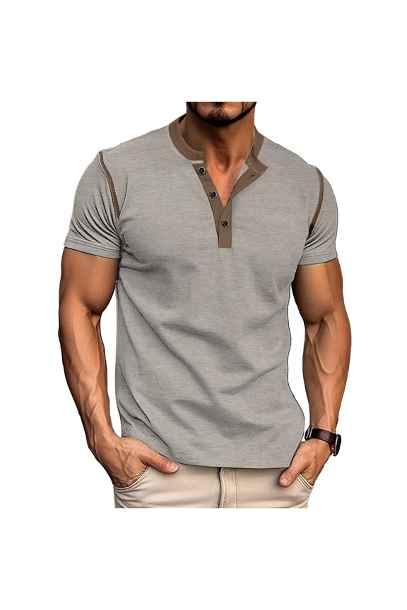 Short Sleeve Tops for Men Knitwear Cotton Lightweight Button Crew Neck Pullover Casual Workout Tops