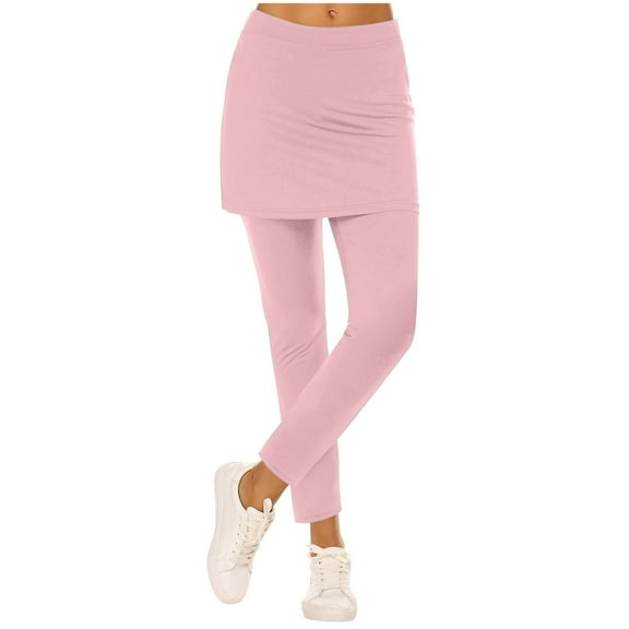 BLCHUNen Skirted Leggings for Women Slim Fitted Stretch Elastic Waist Lightweight Casual Sports Tennis Gym Athletic Yoga Pants