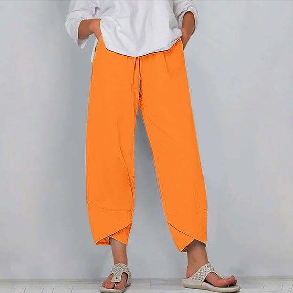 BLCHUNen Summer Casual Pants for Women Lightweight Beach Vacation Elastic Wasit Straight Leg Loose with Pockets