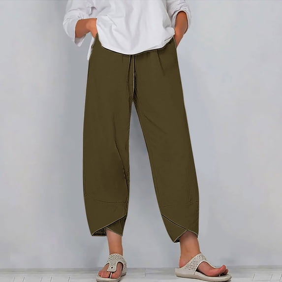 BLCHUNen Summer Casual Pants for Women Lightweight Beach Vacation Elastic Wasit Straight Leg Loose with Pockets