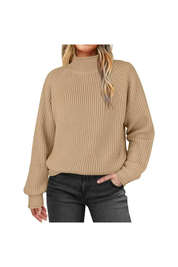 Sweaters for Women Ribbed Knit Turtle Neck Pullover Casual Loose Workout Sports Leisure Long Sleeve Fall Tops