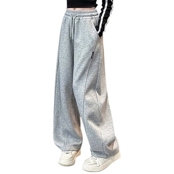 BLCHUNen Sweatpants for Girl Drawstring Elastic High Waisted Workout Pants Casual Loose Wide Leg Lightweight Trousers,Gray