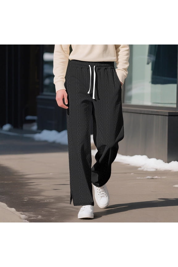 Sweatpants for Men Cable Knitted Casual Drawstring Elastic Waist Loose Workout Leisure Fall Pants with Pockets