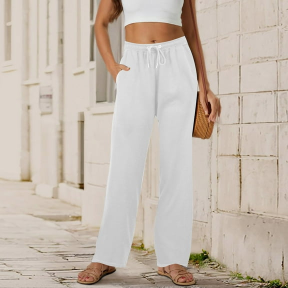 BLCHUNen Sweatpants for Women Drawstring Elastic Waist Straight Leg Breathable Casual Workout Sports Pants with Pockets