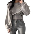 thumbnail image 1 of BLCHUNen Sweatshirt for Women Puff Long Sleeve Casual Pullover Sweatshirts Side Button Going out Tops Fashion,Gray,M, 1 of 4
