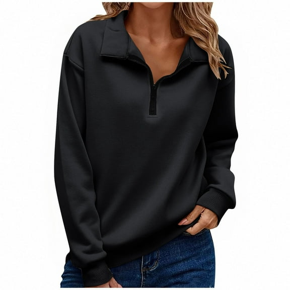 BLCHUNen Sweatshirts Jackets for Women 1/4 Zip Casual Pullover Turndown Collar Loose Workout Long Sleeve Fall Tops